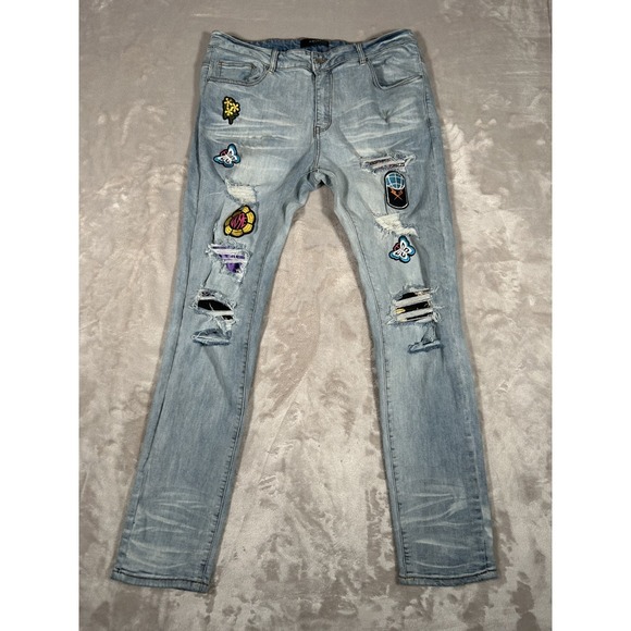 Amiri Patch Repair Jeans Men 36 Denim Cashmere Distressed Skinny Y2K Made In USA